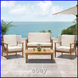 Emmry Outdoor Acacia Wood 4 Seater Chat Set with Coffee Table