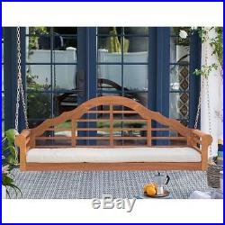 Eucalyptus 2 Person Hanging Front Porch Swing Wooden Outdoor Furniture w Cushion