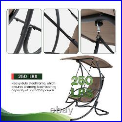 FDW Patio Outdoor Swing Chair With Stand Canopy & Cushion Hanging Lounge Chair