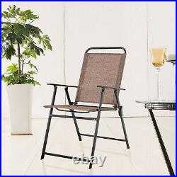 FDW Set Of 4 Patio Sling Folding Dining Chairs For Outside, Brown