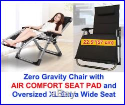FOUR SEASONS OVERSIZE XL Wide Seat Zero Gravity Chair AIR COMFORT PADDED CUSHION