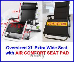 FOUR SEASONS OVERSIZE XL Wide Seat Zero Gravity Chair AIR COMFORT PADDED CUSHION