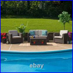Flash Furniture 4 Piece Outdoor Faux Rattan Chair Loveseat and Table Set