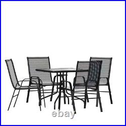 Flash Furniture Brazos 5 PC Patio, SQ Table/4 Chairs, BK TLH-073A2303C-GG