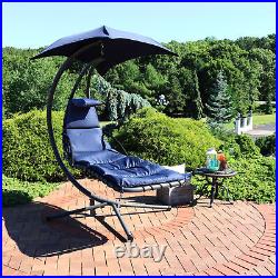 Floating Lounge Chair with Umbrella and Curved Steel Stand Navy by Sunnydaze