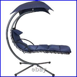 Floating Lounge Chair with Umbrella and Curved Steel Stand Navy by Sunnydaze