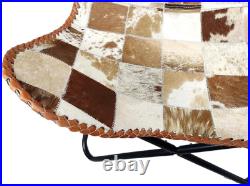 Foldable Brown Goat Hair Leather Butterfly Chair