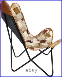 Foldable Brown Goat Hair Leather Butterfly Chair