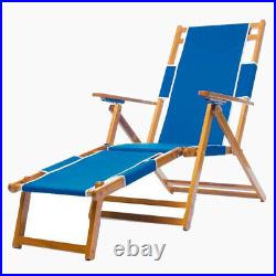 Foldable Lounge Wooden Beach Chairs with Solid Wood Frame and Sky Blue Fabric