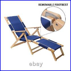 Foldable Lounge Wooden Beach Chairs with Solid Wood Frame and Sky Blue Fabric