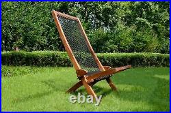 Foldable Outdoor Low Profile Wood Lounge Chair for Patio Folding Rope Chair Home
