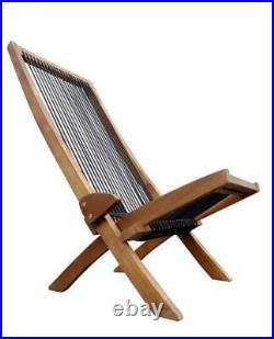 Foldable Outdoor Low Profile Wood Lounge Chair for Patio Folding Rope Chair Home