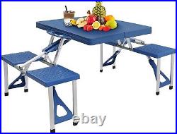 Foldable Picnic Table Suitcase with4 Seats Umbrella Hole Chairs Set for Travel
