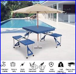 Foldable Picnic Table Suitcase with4 Seats Umbrella Hole Chairs Set for Travel