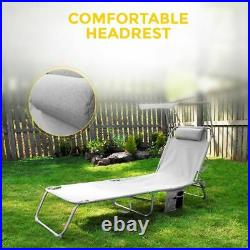Foldable Sun Lounger Adjustable Back Rest Garden Chair Sunshade Patio Textilene