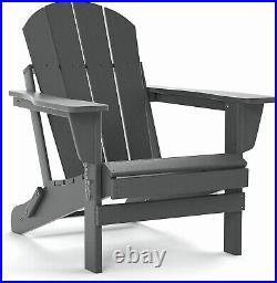 Folding Adirondack Chair For All-Weather Patio BBQ Outdoor Garden Lawn (Gray)