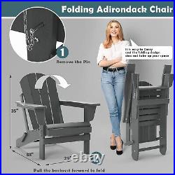 Folding Adirondack Chair For All-Weather Patio BBQ Outdoor Garden Lawn (Gray)