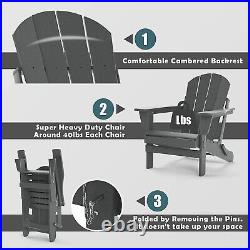 Folding Adirondack Chair For All-Weather Patio BBQ Outdoor Garden Lawn (Gray)