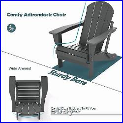 Folding Adirondack Chair For All-Weather Patio BBQ Outdoor Garden Lawn (Gray)