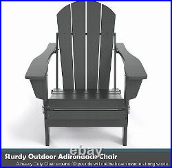 Folding Adirondack Chair For All-Weather Patio BBQ Outdoor Garden Lawn (Gray)