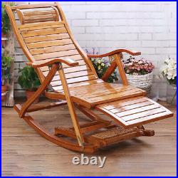 Folding Bamboo Recliner Rocking Chair Sofa Lounger Wide Seat Outdoor Indoor