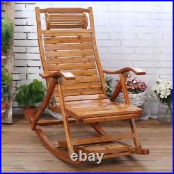 Folding Bamboo Recliner Rocking Chair Sofa Lounger Wide Seat Outdoor Indoor