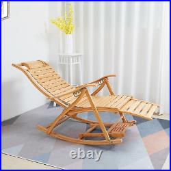 Folding Bamboo Recliner Rocking Chair Sofa Lounger Wide Seat Outdoor Indoor