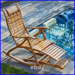 Folding Bamboo Recliner Rocking Chair Sofa Lounger Wide Seat Outdoor Indoor