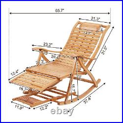 Folding Bamboo Recliner Rocking Chair Sofa Lounger Wide Seat Outdoor Indoor