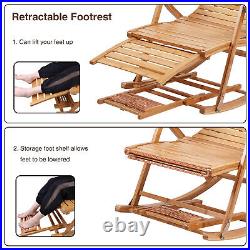 Folding Bamboo Recliner Rocking Chair Sofa Lounger Wide Seat Outdoor Indoor