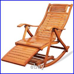 Folding Bamboo Recliner Rocking Chair Sofa Lounger Wide Seat Outdoor Indoor