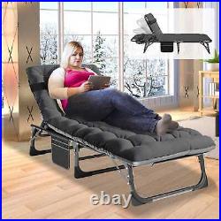 Folding Camping Cot Adjustable Adult Reclining Folding Chaise Lounge Chair withMat