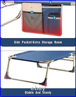 Folding Camping Cot, Lounge Chair, Sleeping Bed, 4-Reclining Position