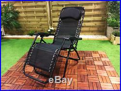 Folding Gravity Sun Lounger Chair Recliner Garden Sun Deck Bed Reclining Outdoor