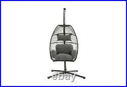 Folding Hanging Egg / Cocoon Chair Swing With Cushion & Stand- Single-grey