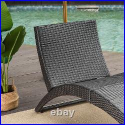 Folding Rattan Chaise Wicker Lounge Pool Patio Sofa Chair Cushioned Outdoor