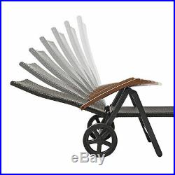 Folding Recliner Adjustable Lounge Chair Wheels Patio Deck Beach Brown Rattan