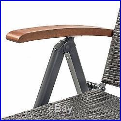 Folding Recliner Adjustable Lounge Chair Wheels Patio Deck Beach Brown Rattan