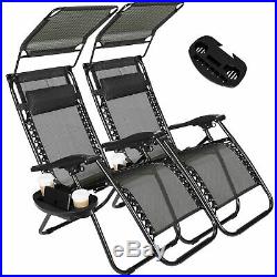 Folding Set of 2 Adjustable Zero Gravity Chairs Recliner Lounge Patio Pool Black
