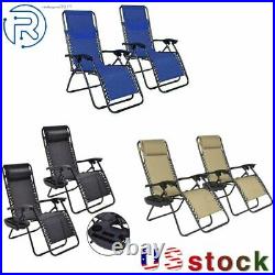 Folding Zero Gravity Reclining Lounge Chairs Outdoor Beach Patio Yard Garde 2PCS