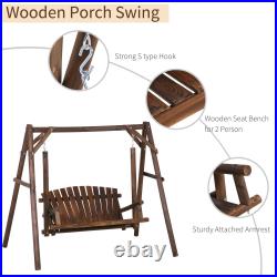 Freestanding Wood Adirondack Swing Rustic Farmhouse Style 2 Person