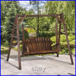 Freestanding Wood Adirondack Swing Rustic Farmhouse Style 2 Person