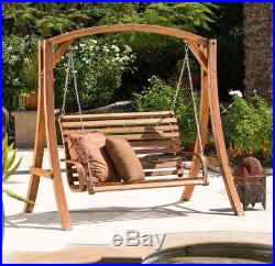 Front Porch Swing Bench Wooden Home Outdoor Wood Loveseat Backyard Deck Wood