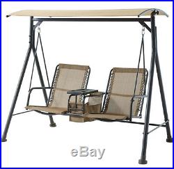 Front Porch Swing Set 2 Person Patio Loveseat Outdoor Deck Furniture Sling Beige