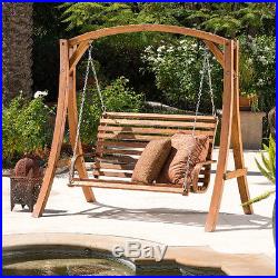 Front Porch Swing With Stand Hammock Chair 2 Person Wood Loveseat Pool Yard