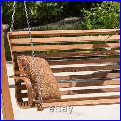 Front Porch Swing With Stand Wooden Natural Rustic Loveseat Bench Outdoor Patio