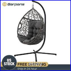 GARPANS Premium Outdoor Wicker Hanging Teardrop Egg Chair Swing With Cushion Stand