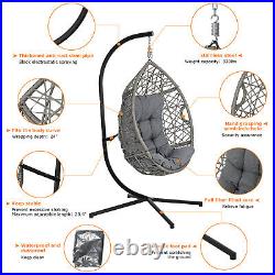 GARPANS Premium Outdoor Wicker Hanging Teardrop Egg Chair Swing With Cushion Stand