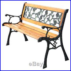 GOPLUS 49 1/2 Patio Park Garden Porch Chair Bench Cast Iron Hardwood Rose