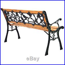 GOPLUS 49 1/2 Patio Park Garden Porch Chair Bench Cast Iron Hardwood Rose